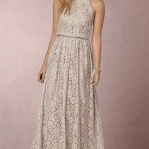 BHLDN Blue Lace Floral Embroidered Dress Halter Alana Maxi - Size 4